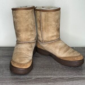 UGG Australia Classic Tall Sheepskin Lined Suede Boots Tan Womens Size